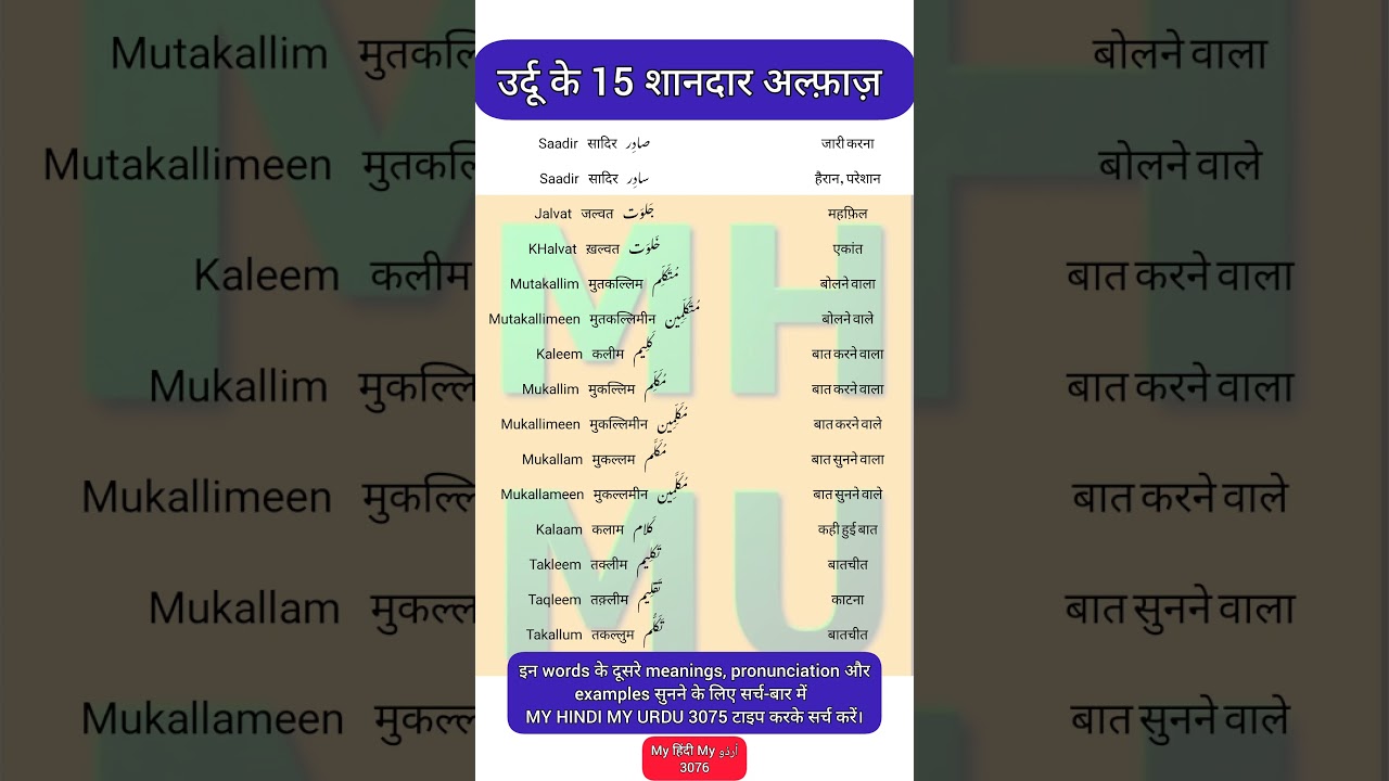 Urdu Dictionary 3076 | MHMU | Moin Shamsi | My Hindi My Urdu