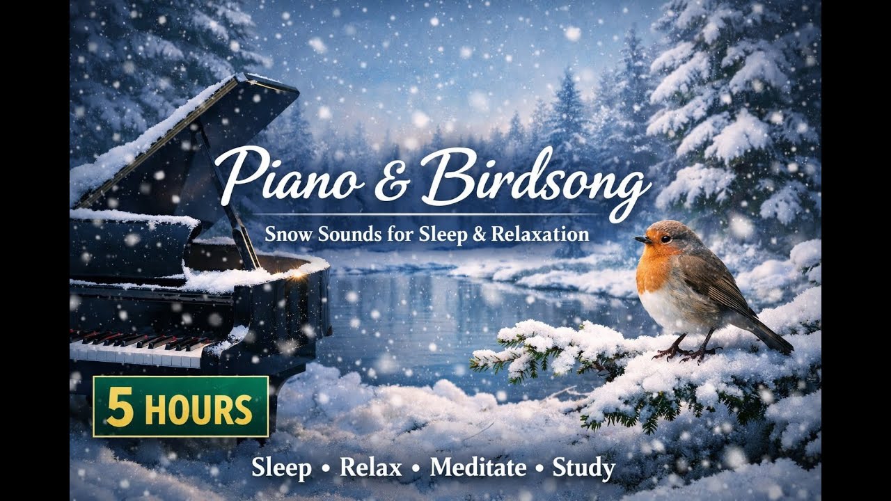 Fall asleep faster with soft piano, birds & snowfall sounds ❄️🎹 For 5 hour | DarkScreen Studio