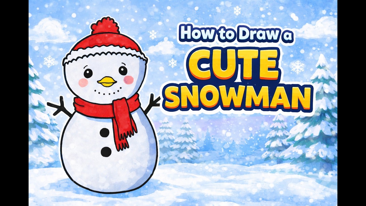 How to Draw a Cute Snowman  | Easy Winter Drawing Step by Step