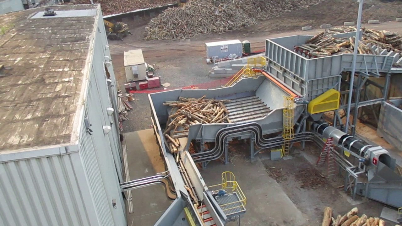 Rotary Debarker - 2.4m Long Logs Being Discharged From 7.5m Long Side Discharge Debarker