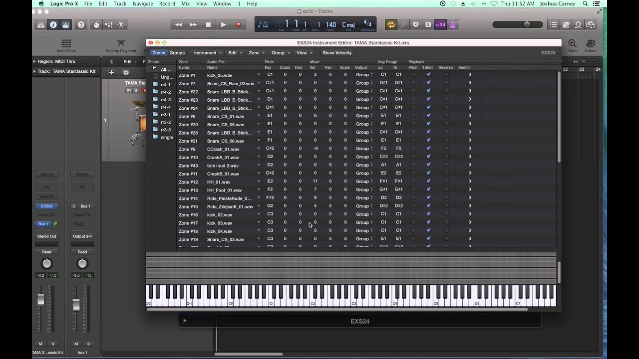 Logic Pro X - Video Tutorial 56 - EXS24 Tutorial (PART 3) Alternating Samples and Velocity Layers