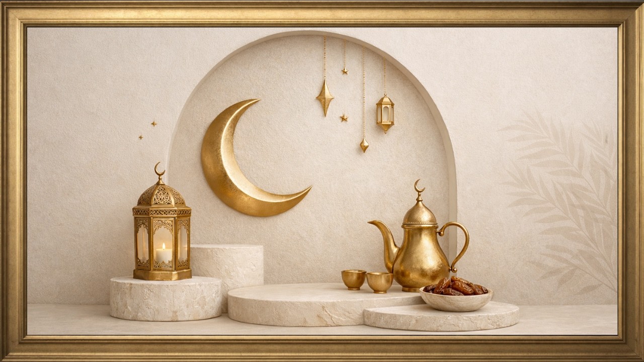 4K TV Frame Art: Minimalist Ramadan Moon & Gold Vintage Frame | 3 Hours Samsung Frame Art