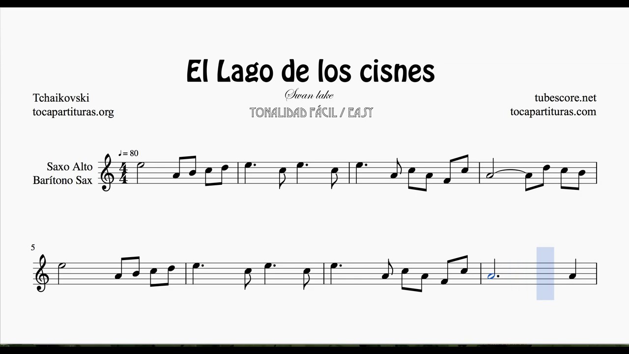 El Lago de los Cisnes Partitura Fácil de Saxofón Alto y Barítono Sax