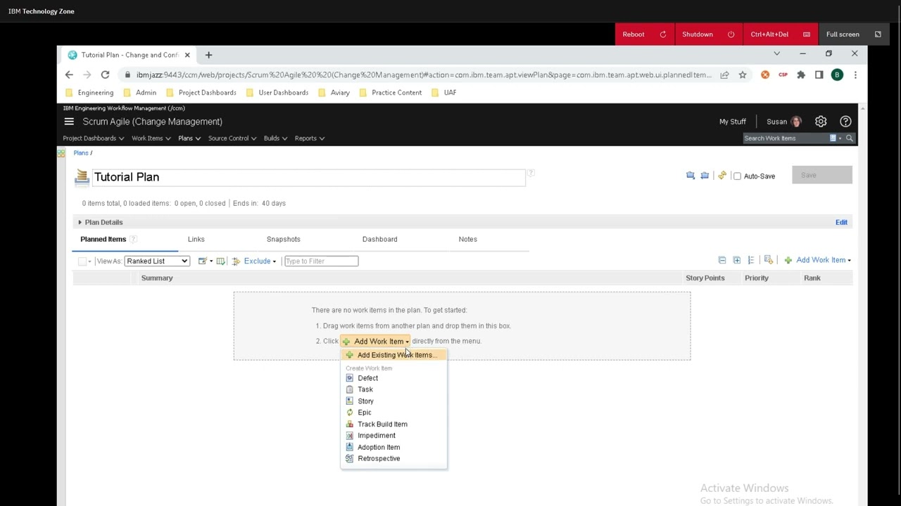 IBM Workflow Management Tutorial: How to create an agile project using scrum