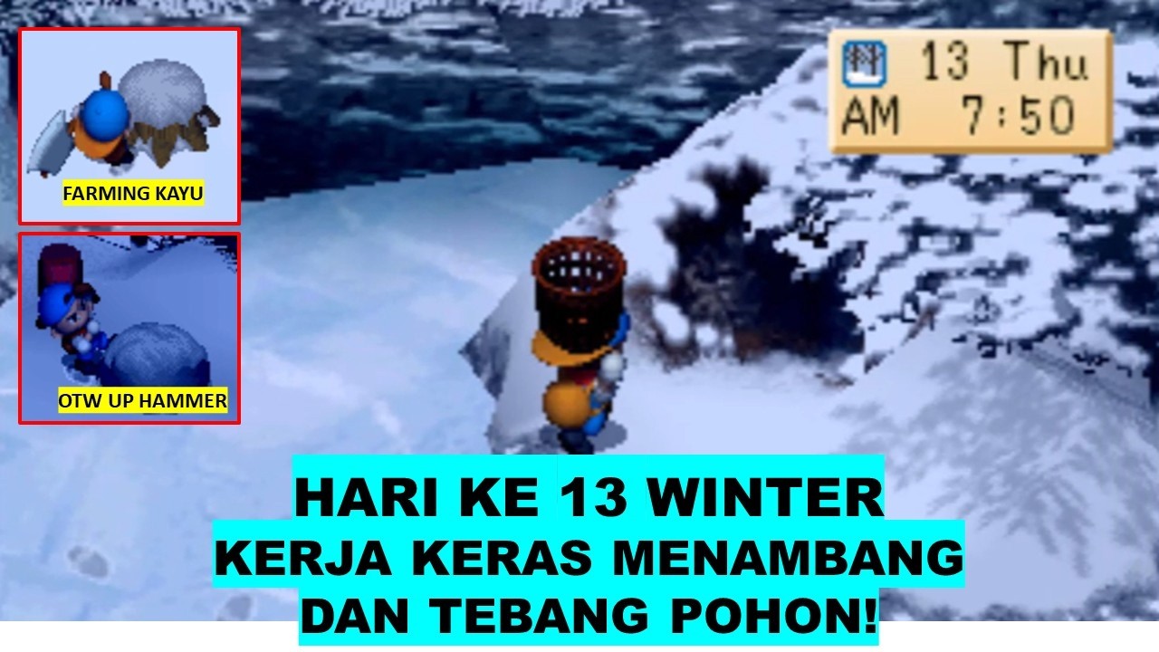 HARVEST MOON BACK TO NATURE HARI 13 WINTER FARMING KAYU TAMBANG DAN BATU! MODAL UPGRADE RUMAH!