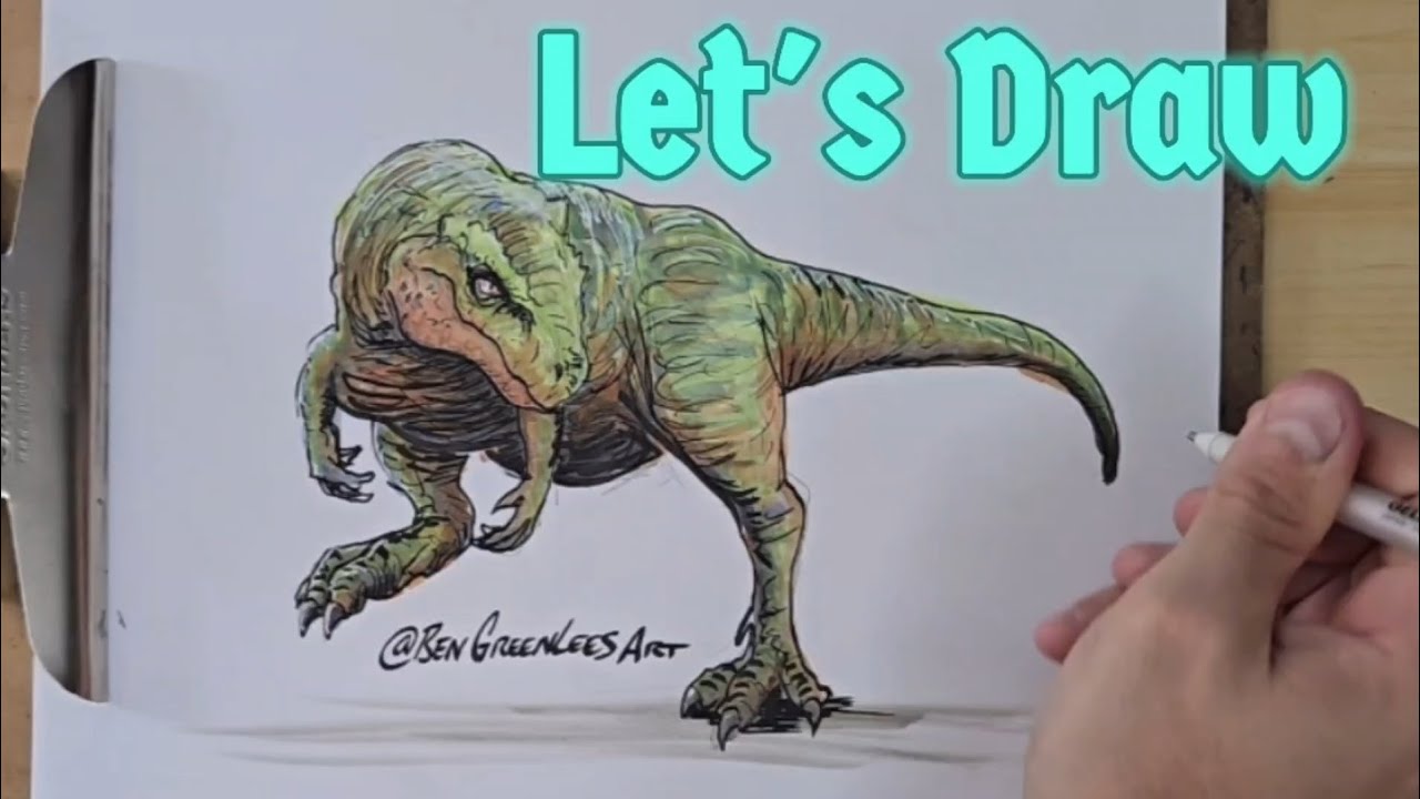Dinosaur drawing, No cuts, or Sped up parts just draw along with me in real time.