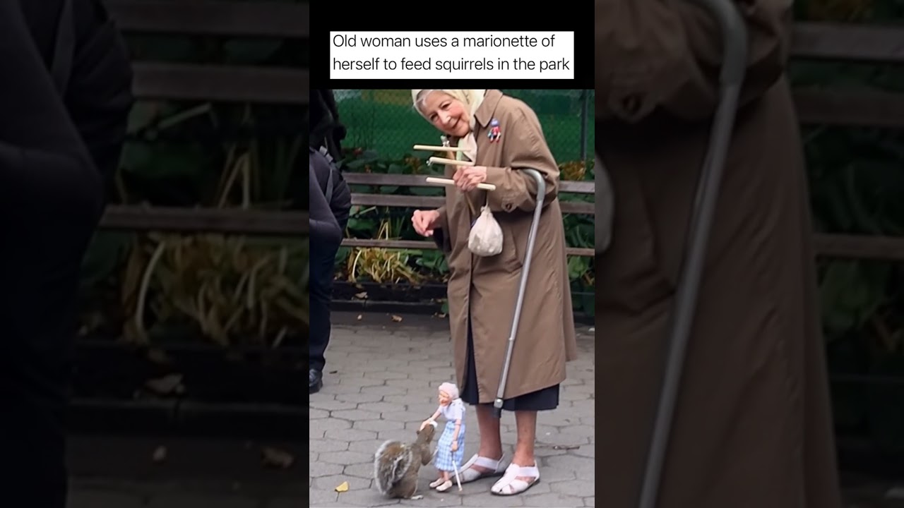 Old Woman's Unique Way Of Feeding Squirrels