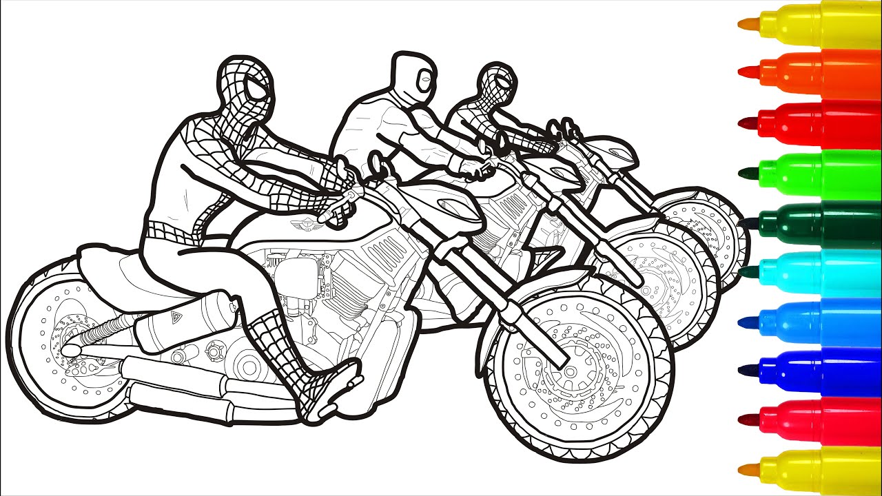 Spiderman Bikers On Motorcycles Coloring Pages