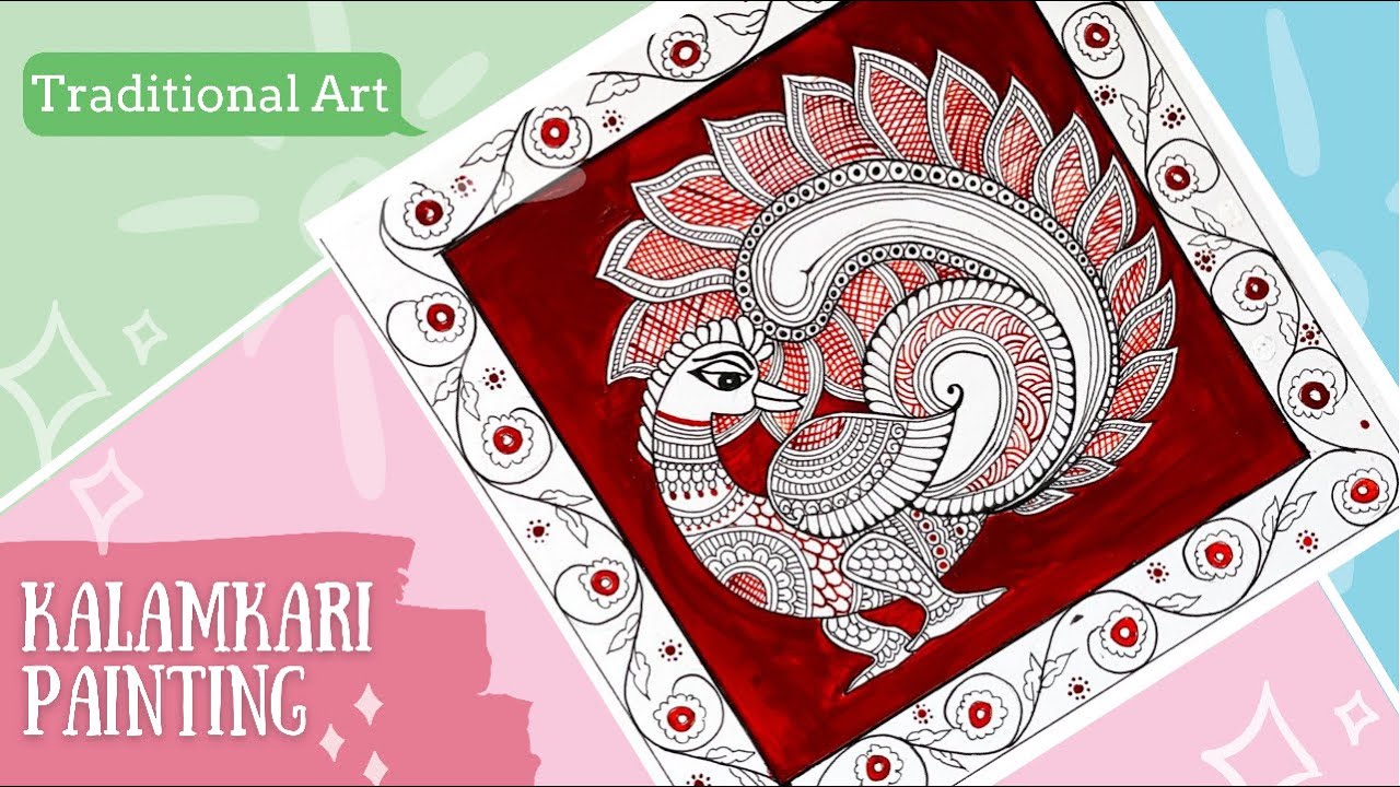 Kalamkari Painting | Step by Step Art for Beginners | Kalamkari Peacock Painting | Indian Art Form