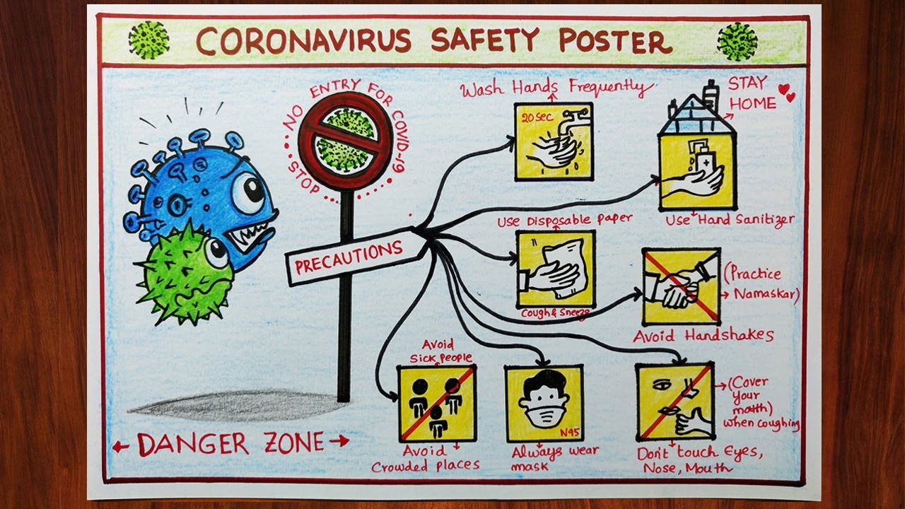 How to draw Coronavirus Awareness and Safety Poster. COVID-19 Precautions Poster Drawing..