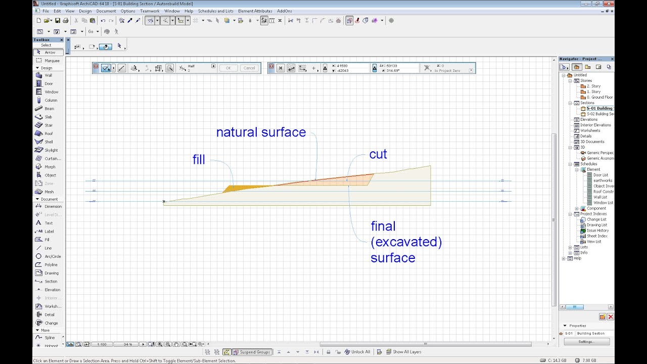 Earthworks modeling and Calculation in Archicad