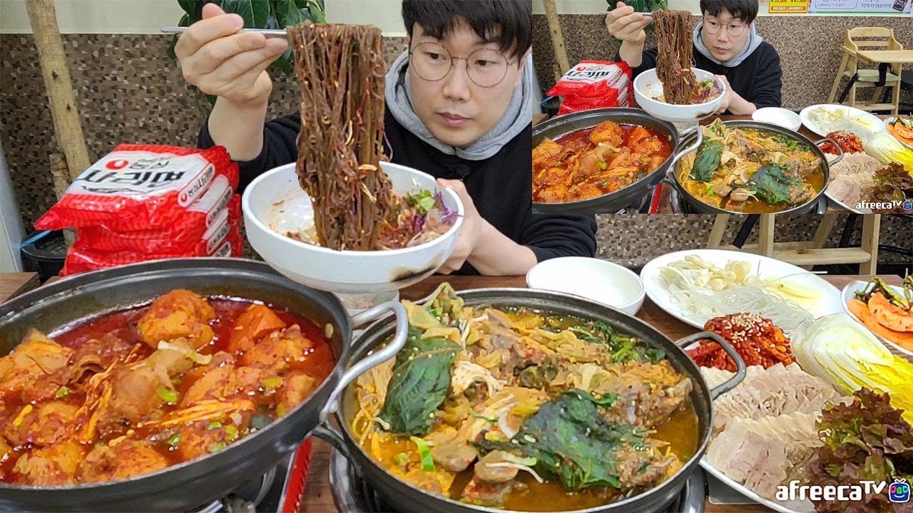 감자탕 무한리필인데 9900원?? 닭볶음탕 보쌈 막국수 또묵자! Pork Back-bone Stew mukbang 야식이 먹방