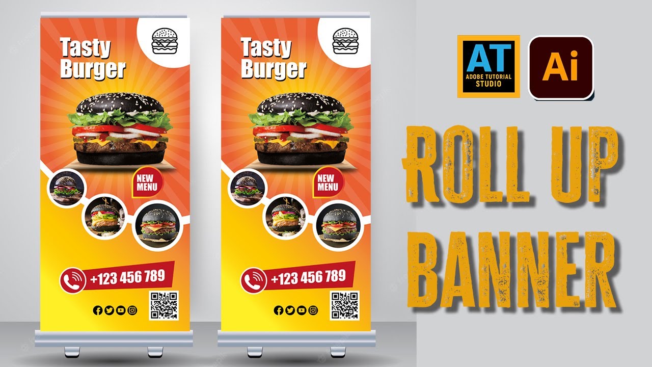 How to Create Food roll up banner design template in Adobe Illustrator