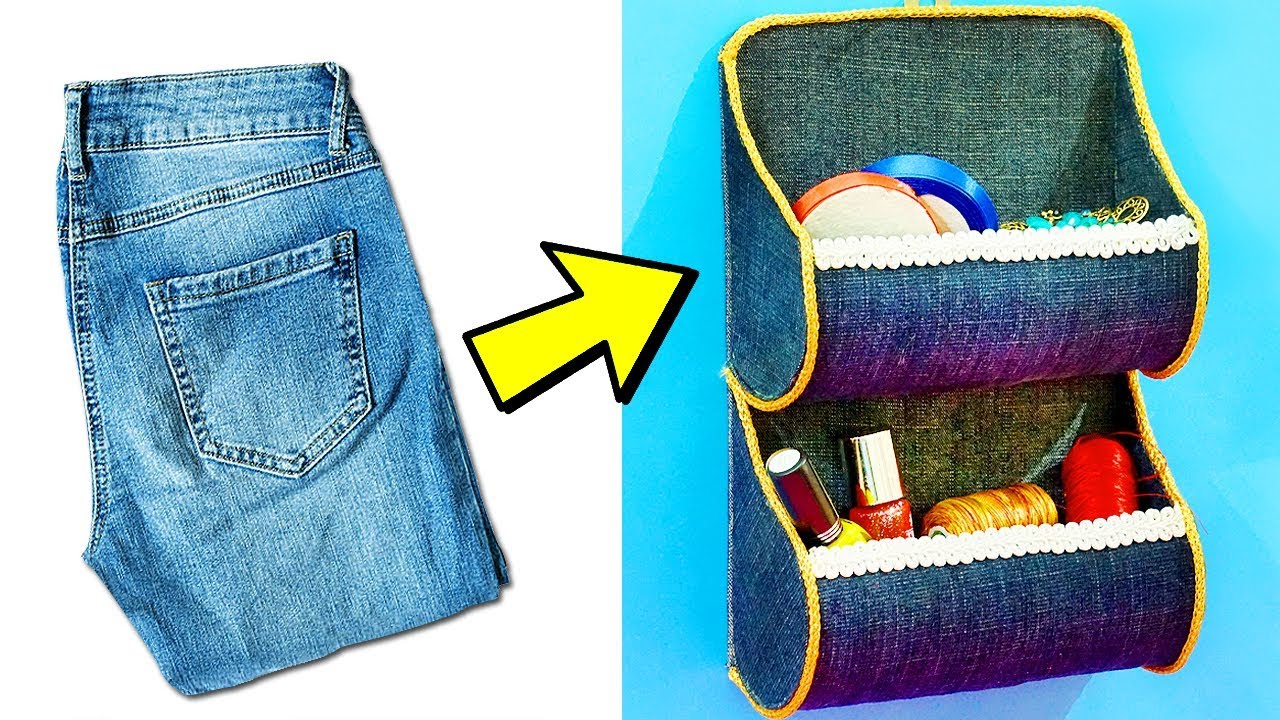 How to Reuse Old Denim Jeans | Clothing Hacks | DIY Organizer