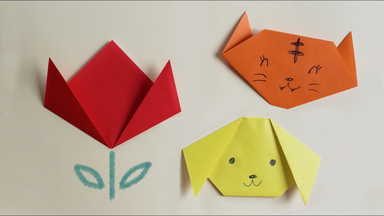 Uno, Due, Tre! Inizia con il Triangolo | Tulipano & Faccia di Animale | 3 Pieghe Origami per Bambini