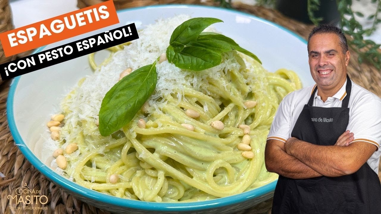 Espaguetis con salsa pesto Española, super rico