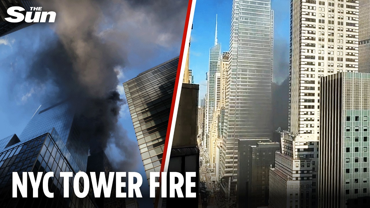 Huge fire burns in Manhattan high-rise next to NYC Chrysler Building and St. Patrick's parade