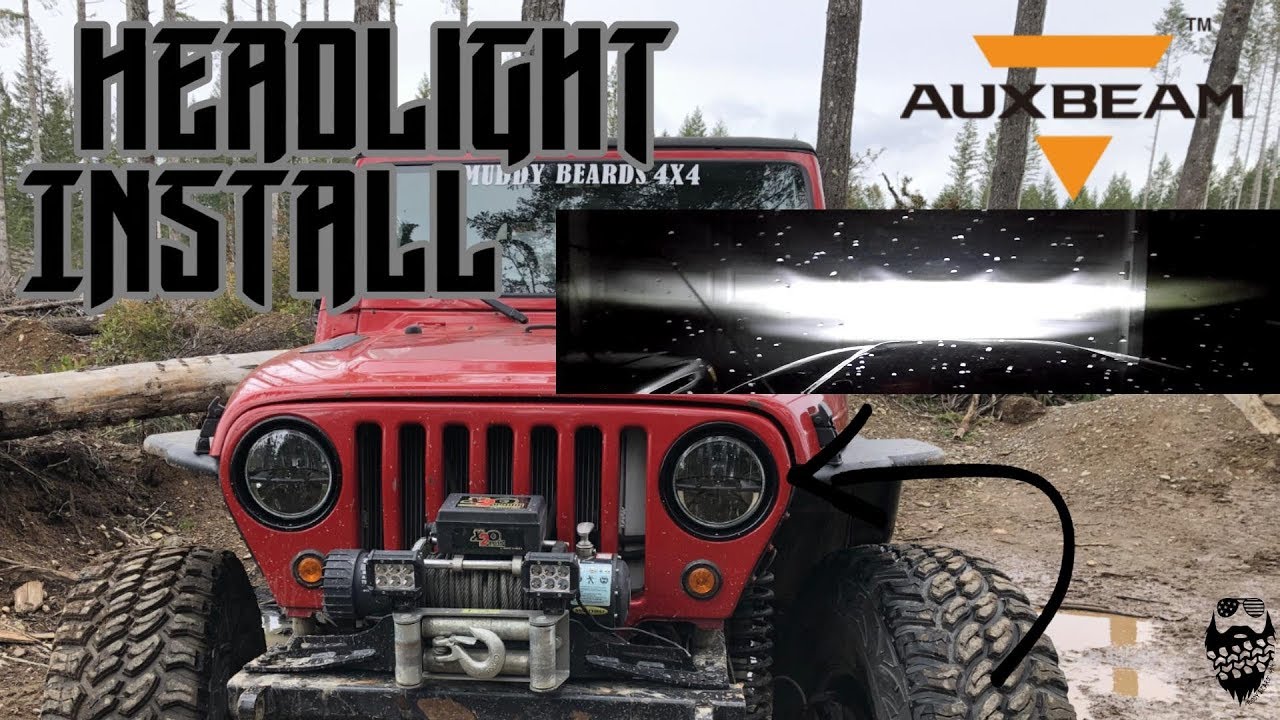AUXBEAM LED Headlight install and review-Jeep Wrangler TJ (Halogen vs LED)