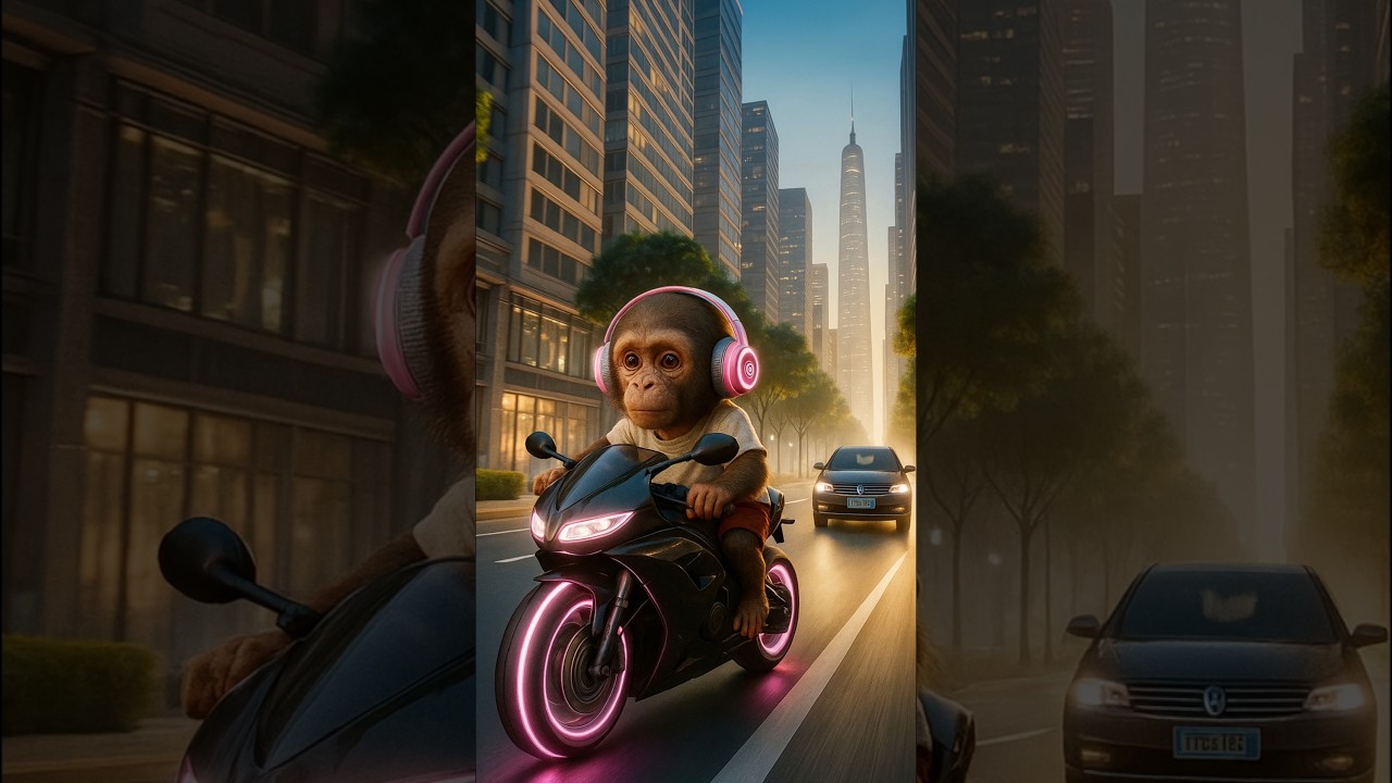 The baby monkey bought music headphone for the girl 🎧 ,#ai #babymonkey #music