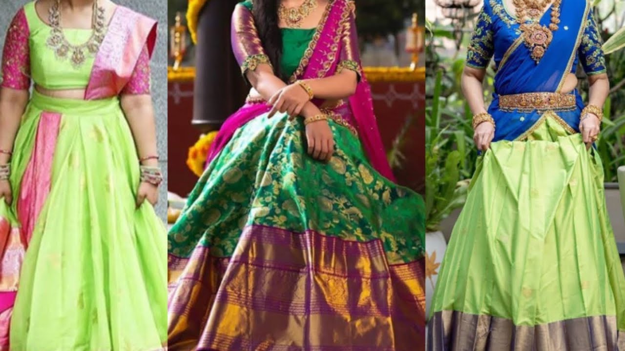 Latest Green Color Combination Pattu Half Sarees #5 || Sikana Trends