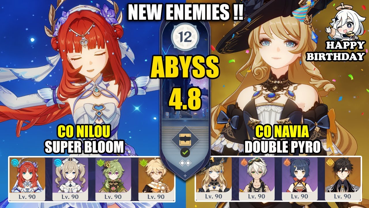 New Spiral Abyss 4.8 C0 Nilou Bloom Without Nahida & C0 Navia Double Pyro | Genshin Impact 【原神】