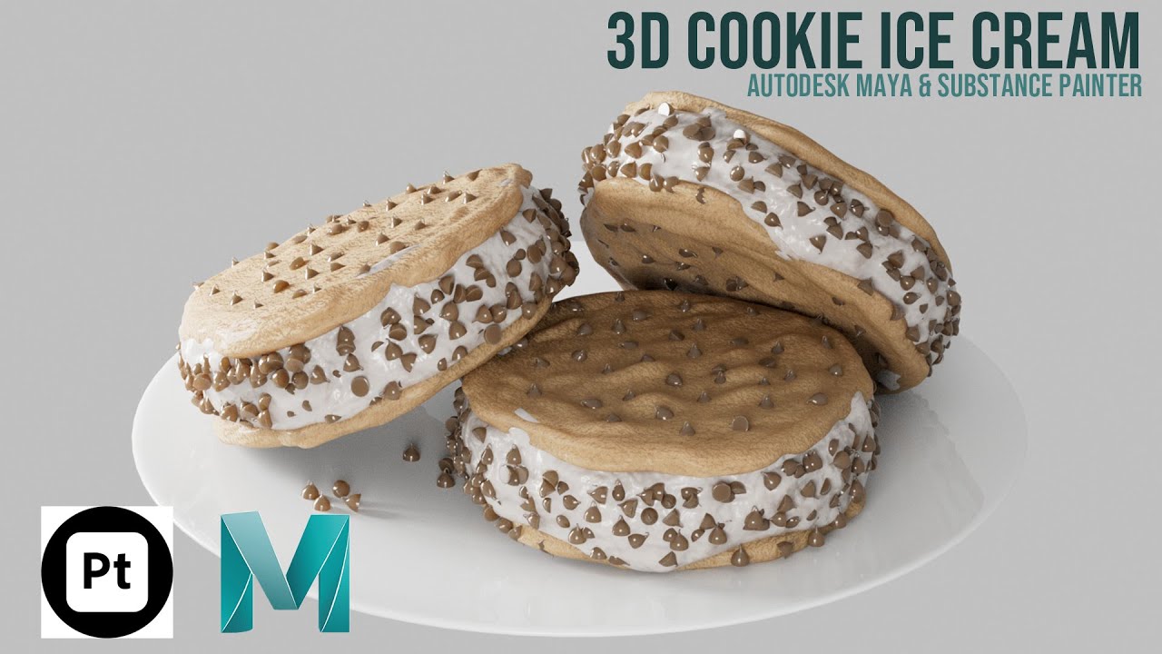 3D Cookie Ice Cream Sandwich Timelapse - Autodesk Maya & Substance Painter