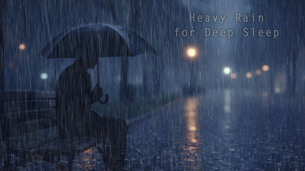 Peaceful Sleep 🌙 Heavy Night Rain & Thunder ⚡ Enjoying Rain Under Umbrella 😴