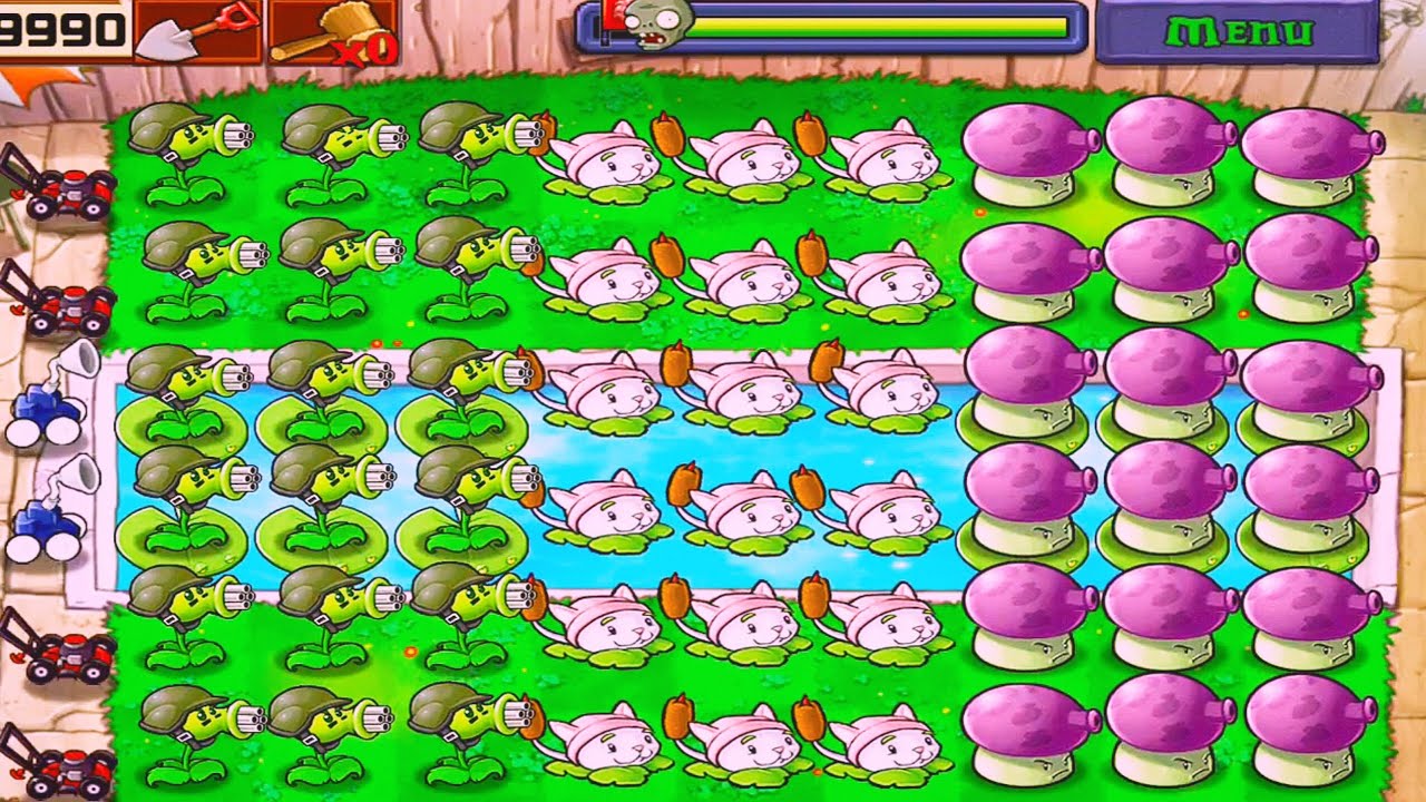 Plants Vs Zombies | Survival Pool | Gatlingpea,Cattail,Fume Shroom Vs All Zombies Gameplay Full HD