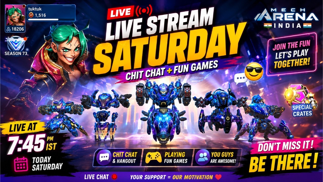 🔴 1 YEAR OF MECH ARENA INDIA! 🎉🔥 CUSTOMS, ID REVIEWS & CHAOS! | LIVE @ 7:45 PM IST | Mech Arena