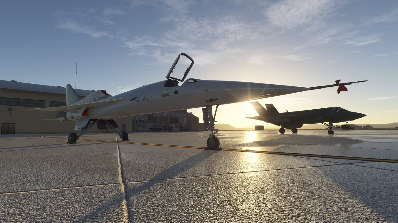 Прямая трансляция тестового полета самолета Boom XB-1 из аэропорта Чайна-Лейк в Flight Simulator ...