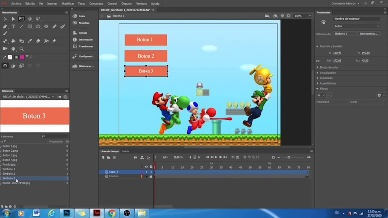 Crear botones y agregarles sonido (Animate)