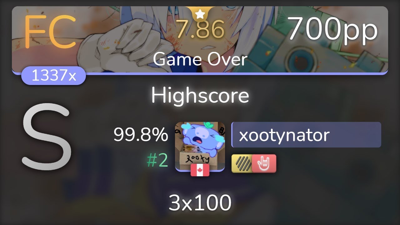 xootynator | Panda Eyes & Teminite - Highscore [Game Over] +HDHR 99.8% {#2 700pp FC} - osu!
