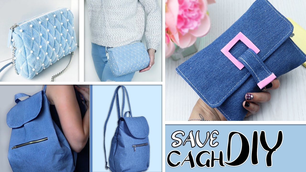 3 ADORE DIY JEANS WOMAN BAG TUTORIALS ~ Handmade Purse & Backpack Ideas
