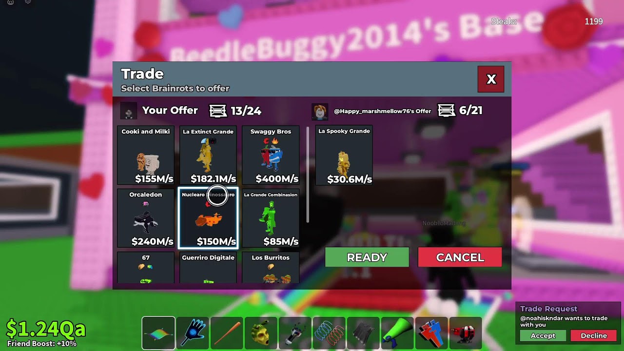 Playing steal a brainrot (trading machine)
