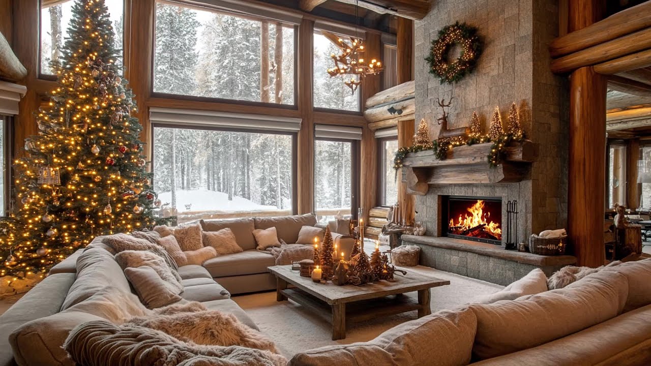 Relaxing Winter Ambience Cozy Fireplace And Snowfall Sounds Providing A Peaceful Christmas Sleep