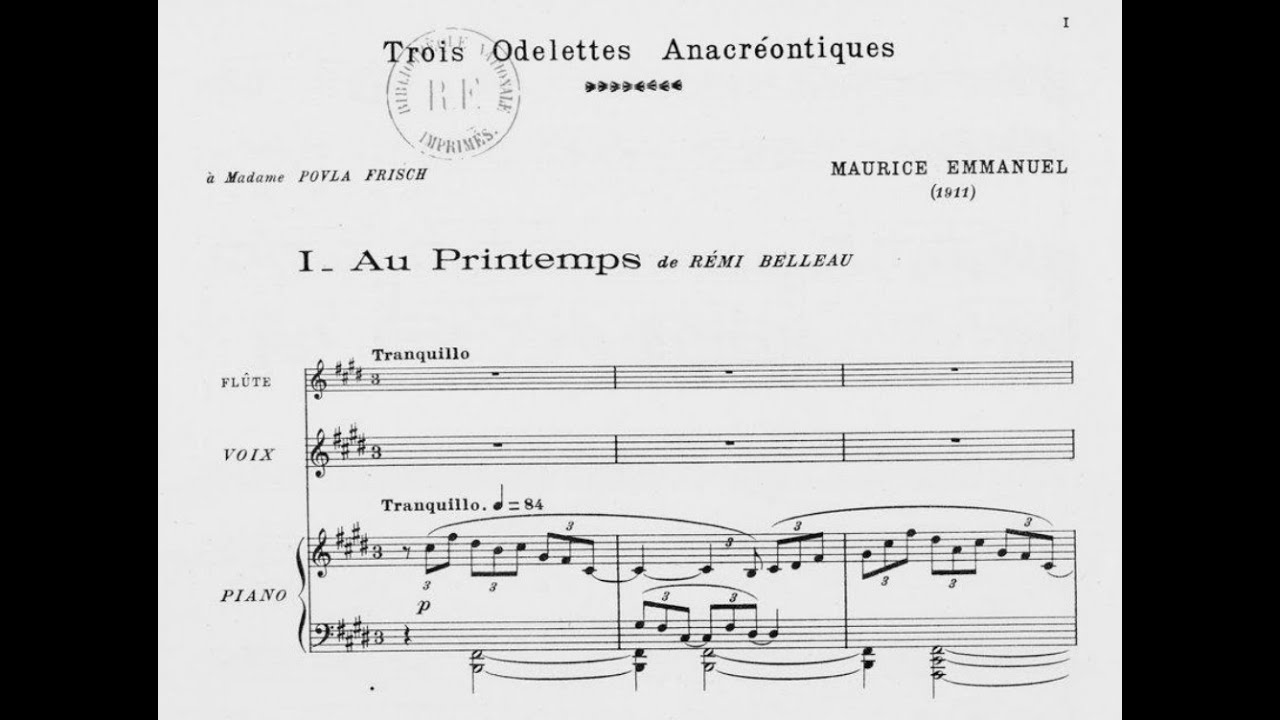 Maurice Emmanuel - 3 Odelettes anacréontiques, Op.13