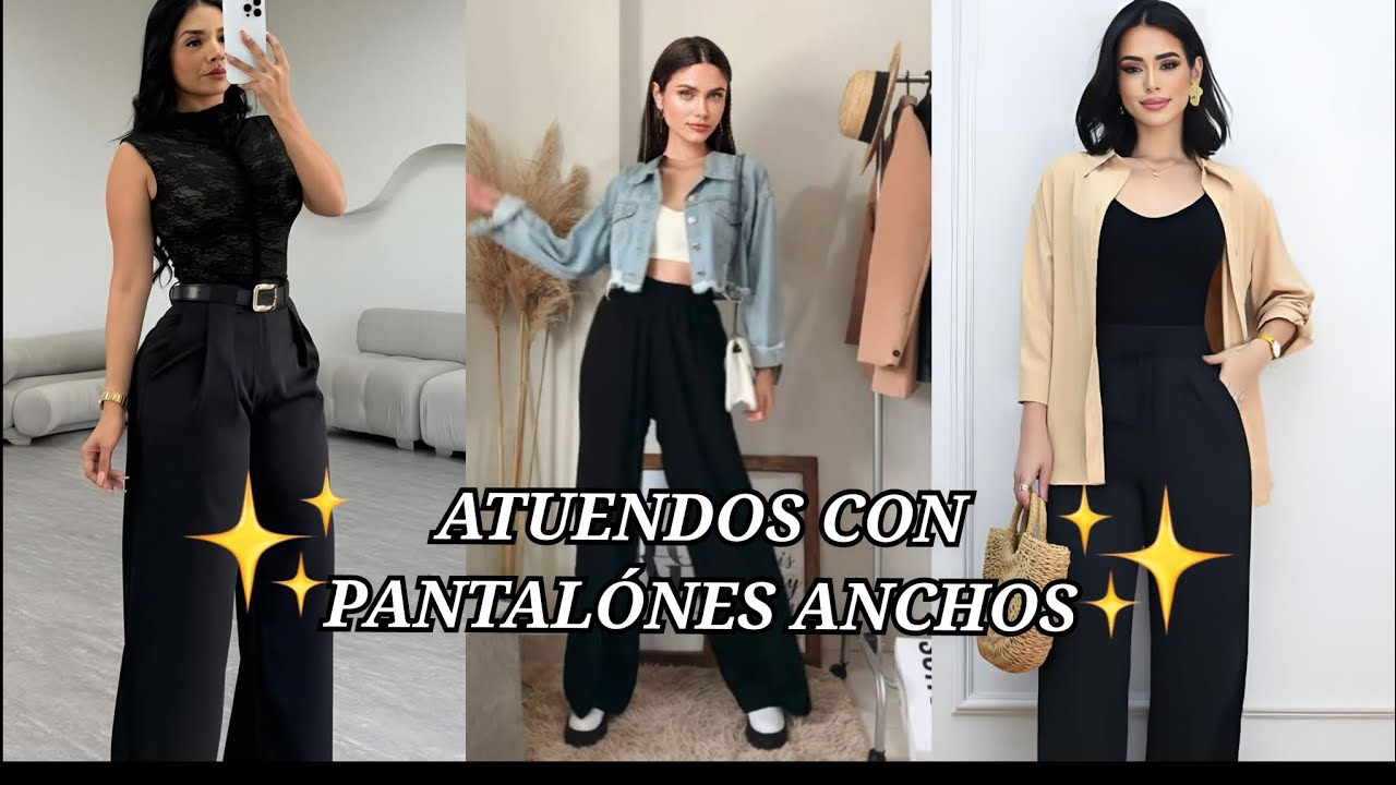 ATUENDOS CON PANTALÓN ANCHO 2026 COLOR NEGRO #atuendos #outfitsdemoda #outfitdemujer #ideasoutfits 