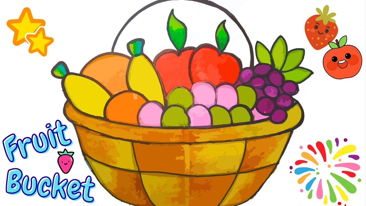 Fruit Bucket pastel art for kids 🍓🍇🍏🫐 | #kidsvideo #happy #simple #holiday #entertainment