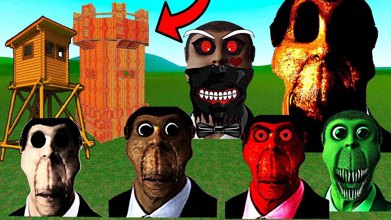Big Obunga, Monster, Angry Obunga, Green and others Obunga Nextbots VS My Buildings in Garry's mod!!