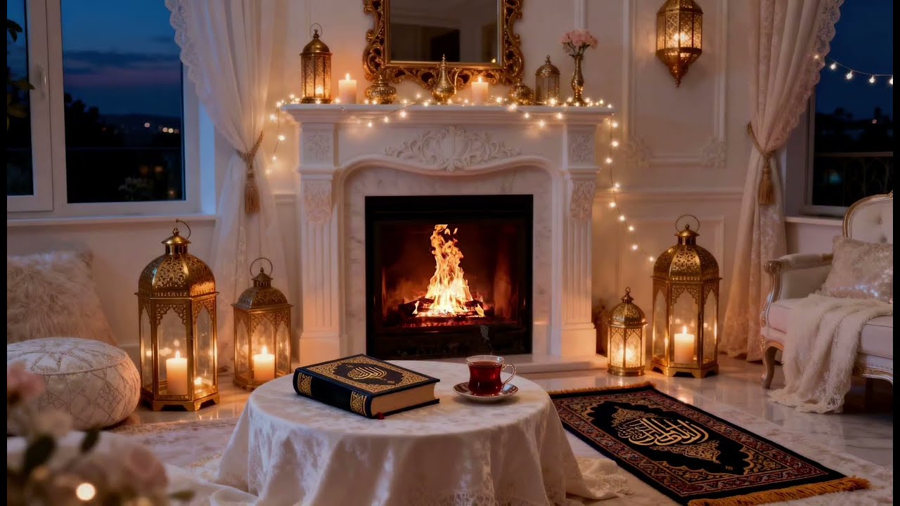 Ramadan Suhoor fireplace ambience✨ Calm fire sounds & peaceful background for study & prayer