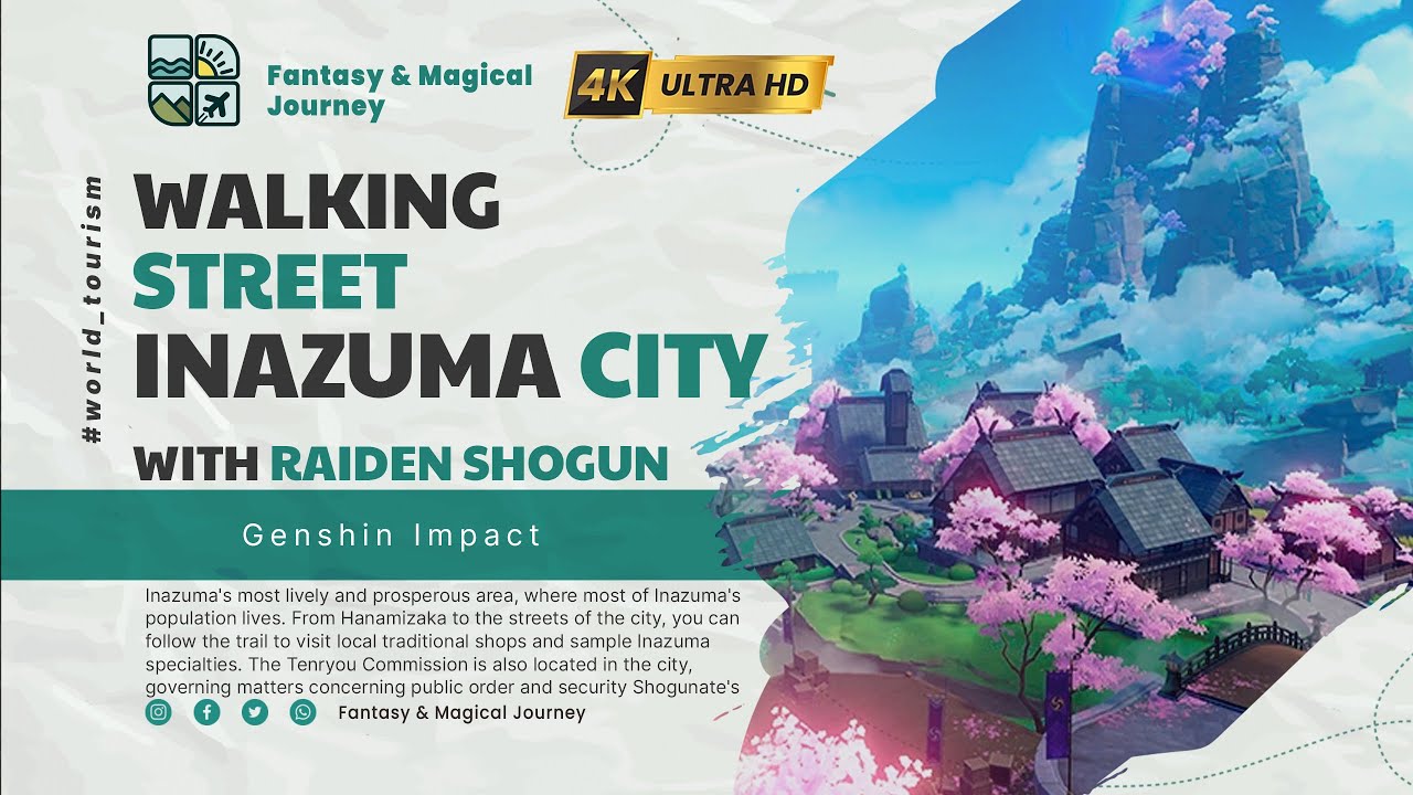 4K Walking Street Around Inazuma City with Raiden Shogun - Genshin Impact 🍥