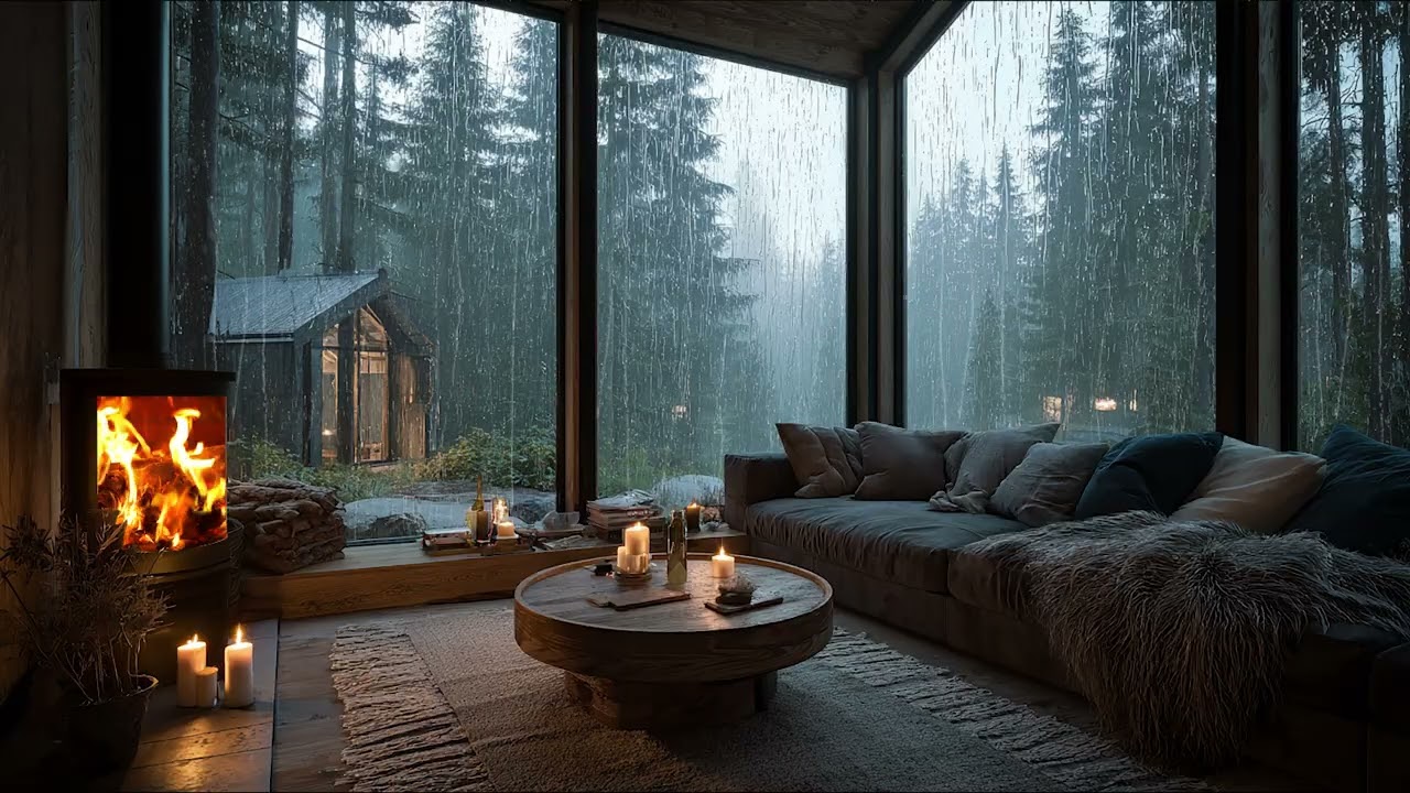 Cabina nel Bosco con Pioggia e Camino 🌧️ Ambiente Perfetto per Dormire