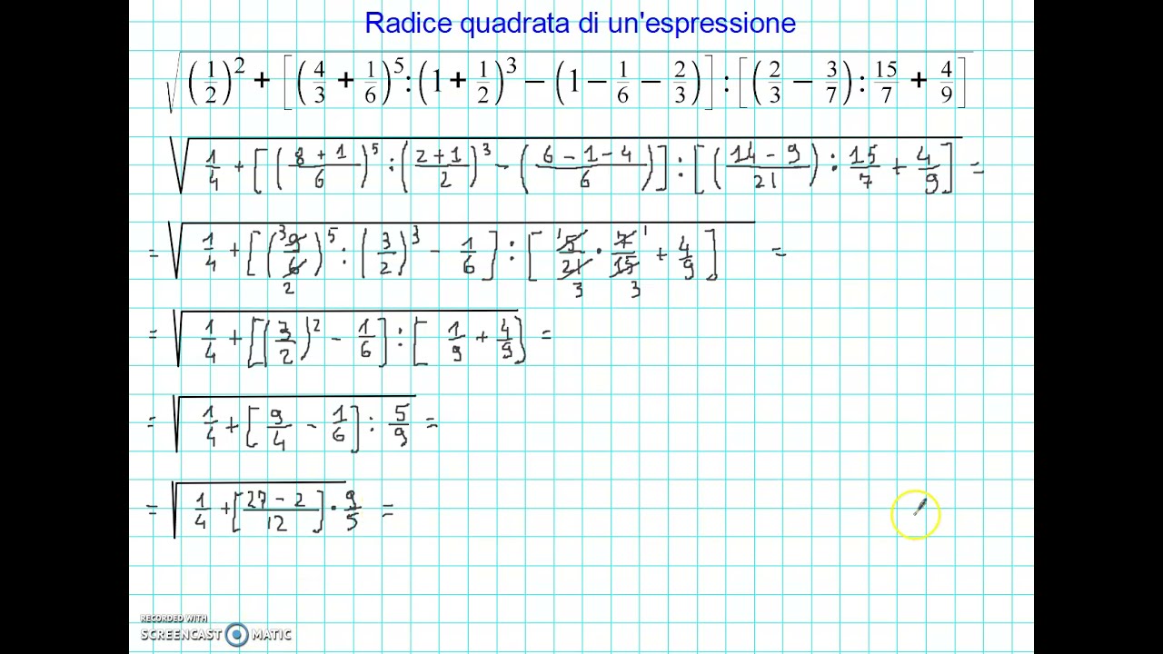 Radice quadrata di un'espressione