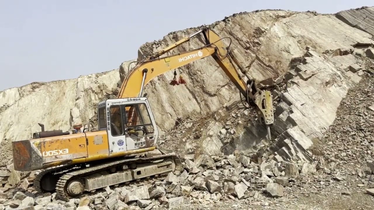 Excavator Working “ Hammering and Drilling “ Skilled Operator Working
