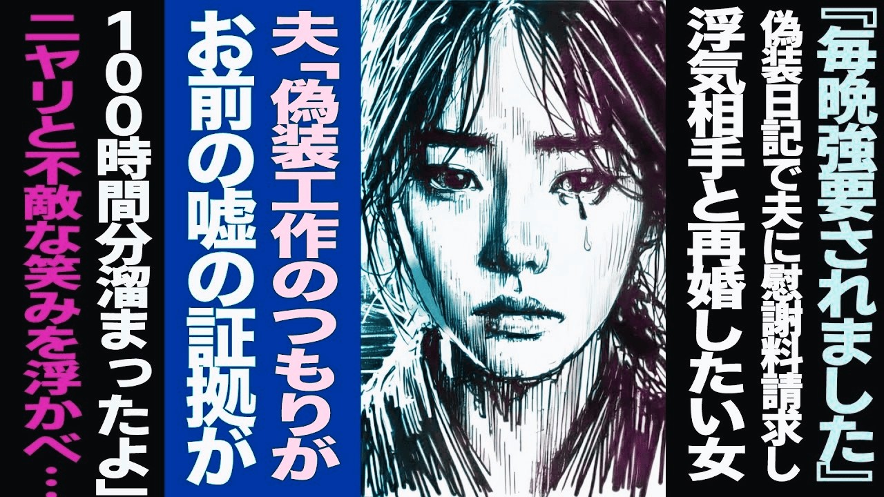 【漫画】『毎晩強要されました』偽装日記で夫に慰謝料請求し、浮気相手と再婚したい→夫 「偽装工作のつもりが、お前の嘘の証拠が100時間分溜ま ったよ」ニヤリ と不敵な笑 みを 浮かべ....(修羅場)