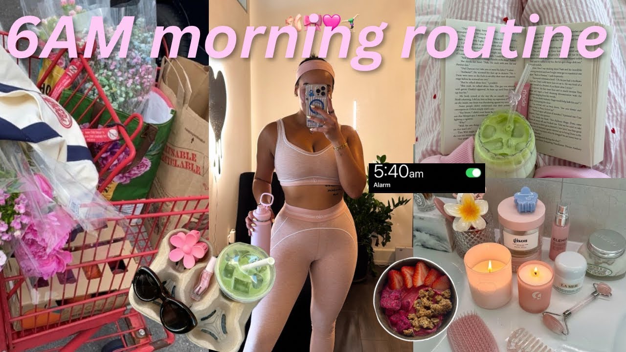 6AM morning routine 🩰 pilates, comportas saludable y rutina del pelo, skincare y cuerpo 🩷