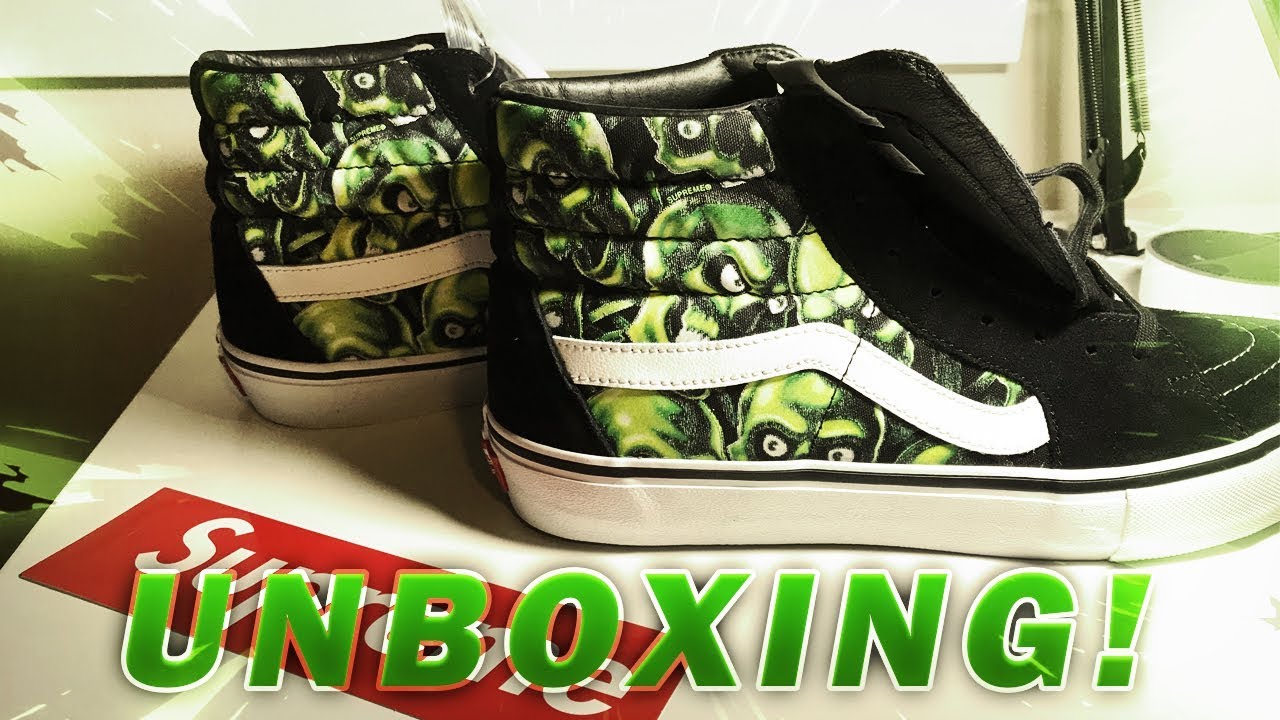 INSANE RARE SUPREME SKULL PILE VANS SK8-HI TOP SHOE UNBOXING! FIRST REVIEW ON YOUTUBE!! UP FOR SALE!