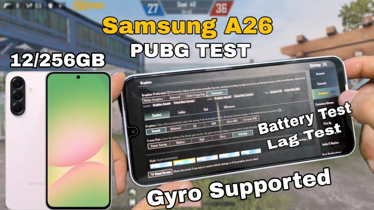 Samsung A26 pubg test || Battery Test || Lag Test || Drain Test || Samsung A26 Pubg Fps Test
