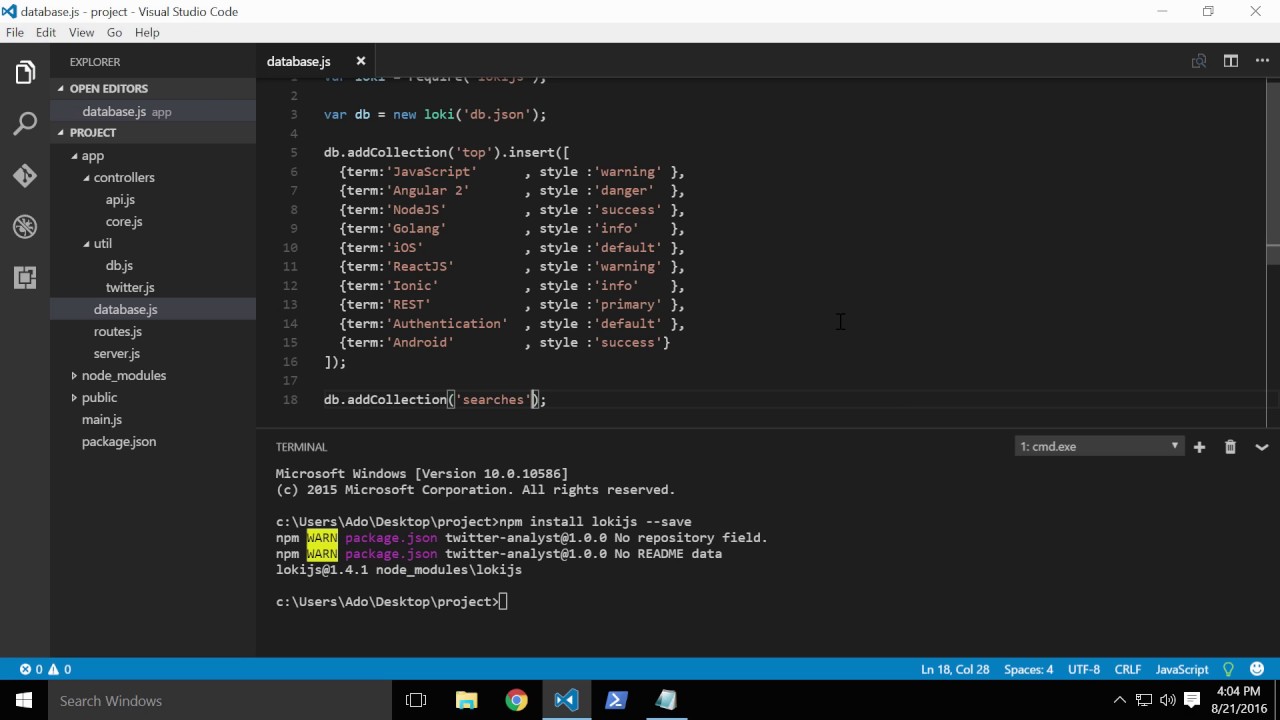 [Getting Started with Node.js] Lesson 11 Loki js In memory Database