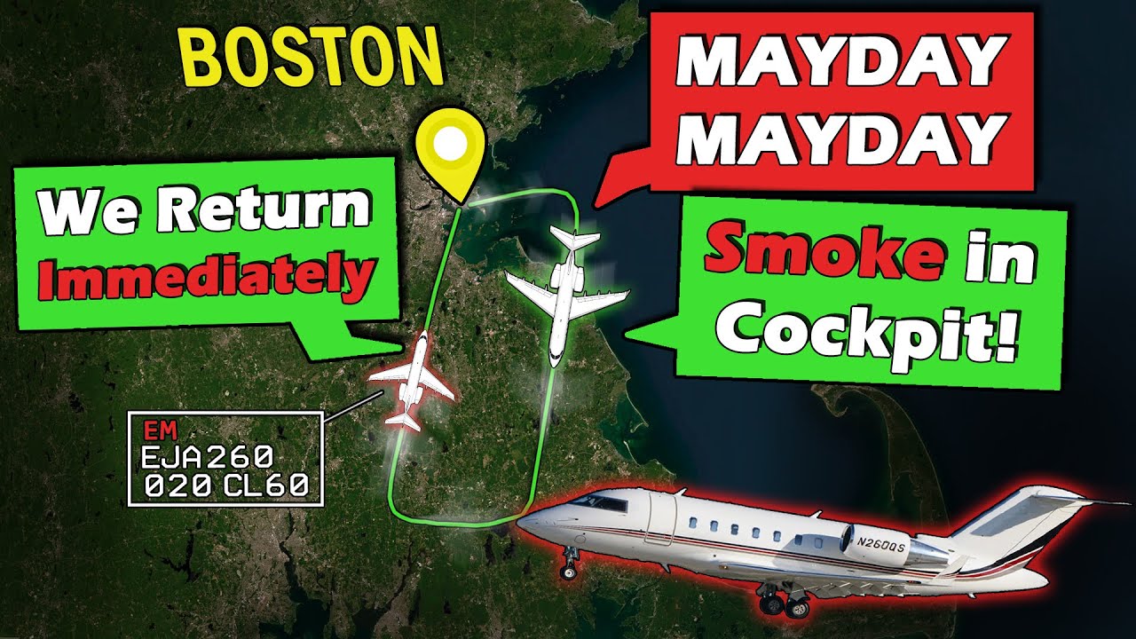 SMOKE IN COCKPIT After Takeoff | Business Jet Immediate Return to Boston!